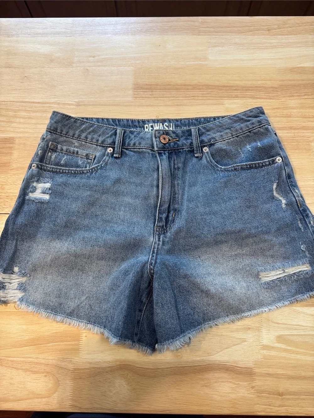 Rewash Faded Blue Distressed High-Rise Jean Shorts
